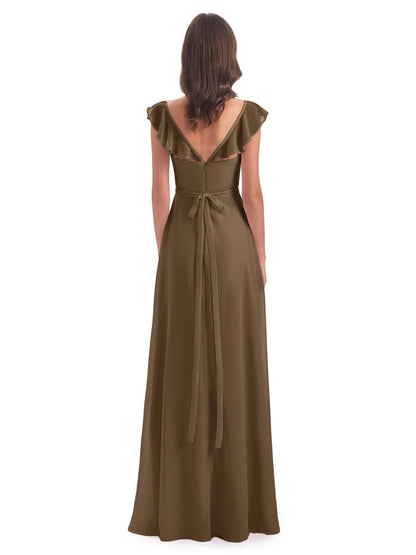 Mylah Sheath Cap Sleeves Split Chiffon Long Bridesmaid Dresses