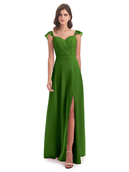 Mylah Sheath Cap Sleeves Split Chiffon Long Bridesmaid Dresses