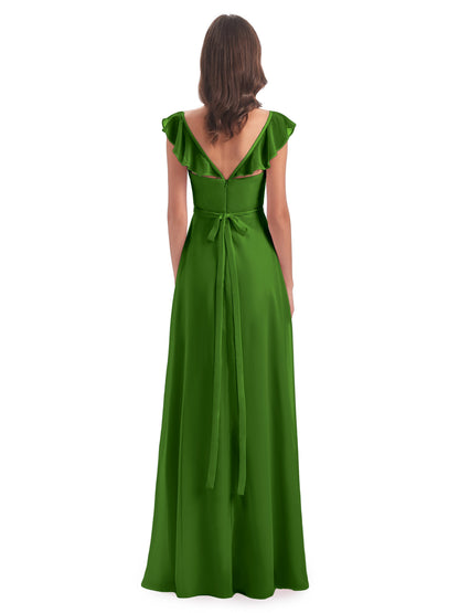Mylah Sheath Cap Sleeves Split Chiffon Long Bridesmaid Dresses