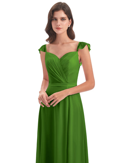Mylah Sheath Cap Sleeves Split Chiffon Long Bridesmaid Dresses