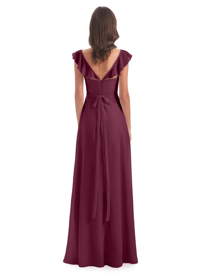 Mylah Sheath Cap Sleeves Split Chiffon Long Bridesmaid Dresses
