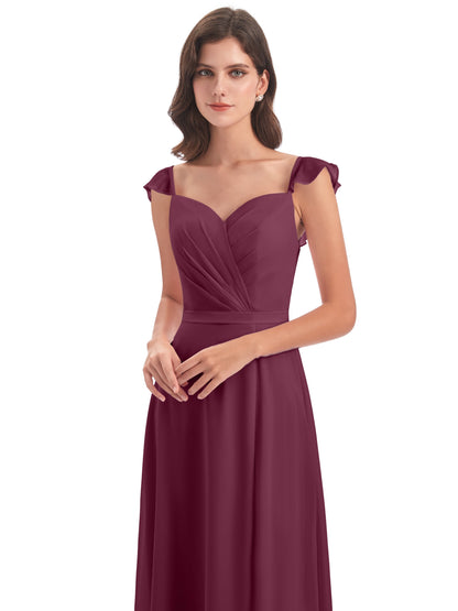 Mylah Sheath Cap Sleeves Split Chiffon Long Bridesmaid Dresses