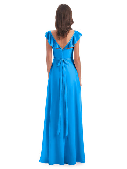 Mylah Sheath Cap Sleeves Split Chiffon Long Bridesmaid Dresses