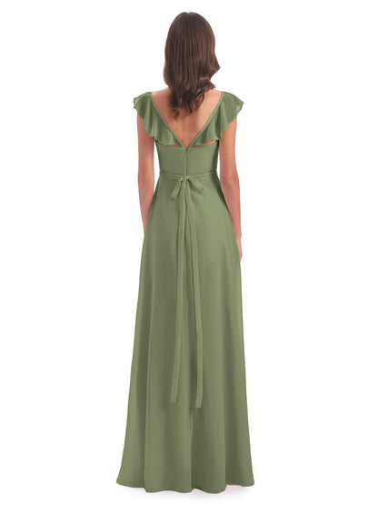 Mylah Sheath Cap Sleeves Split Chiffon Long Bridesmaid Dresses