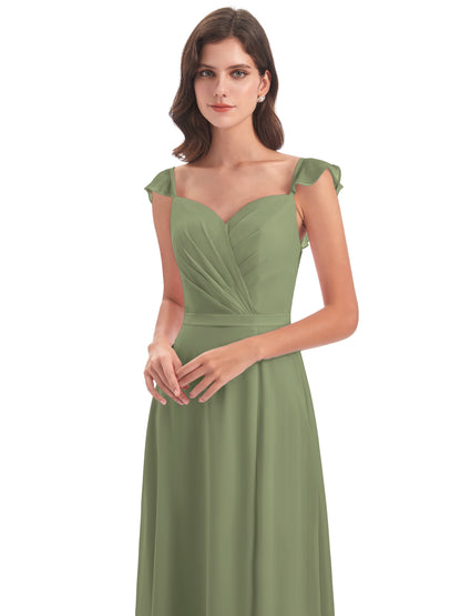 Mylah Sheath Cap Sleeves Split Chiffon Long Bridesmaid Dresses
