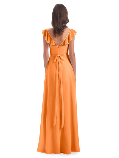 Mylah Sheath Cap Sleeves Split Chiffon Long Bridesmaid Dresses