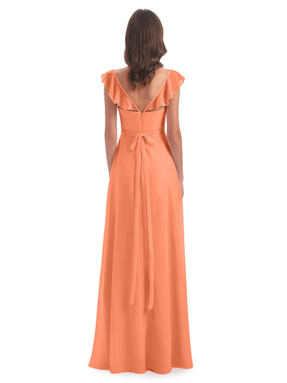 Mylah Sheath Cap Sleeves Split Chiffon Long Bridesmaid Dresses