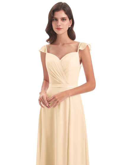 Mylah Sheath Cap Sleeves Split Chiffon Long Bridesmaid Dresses