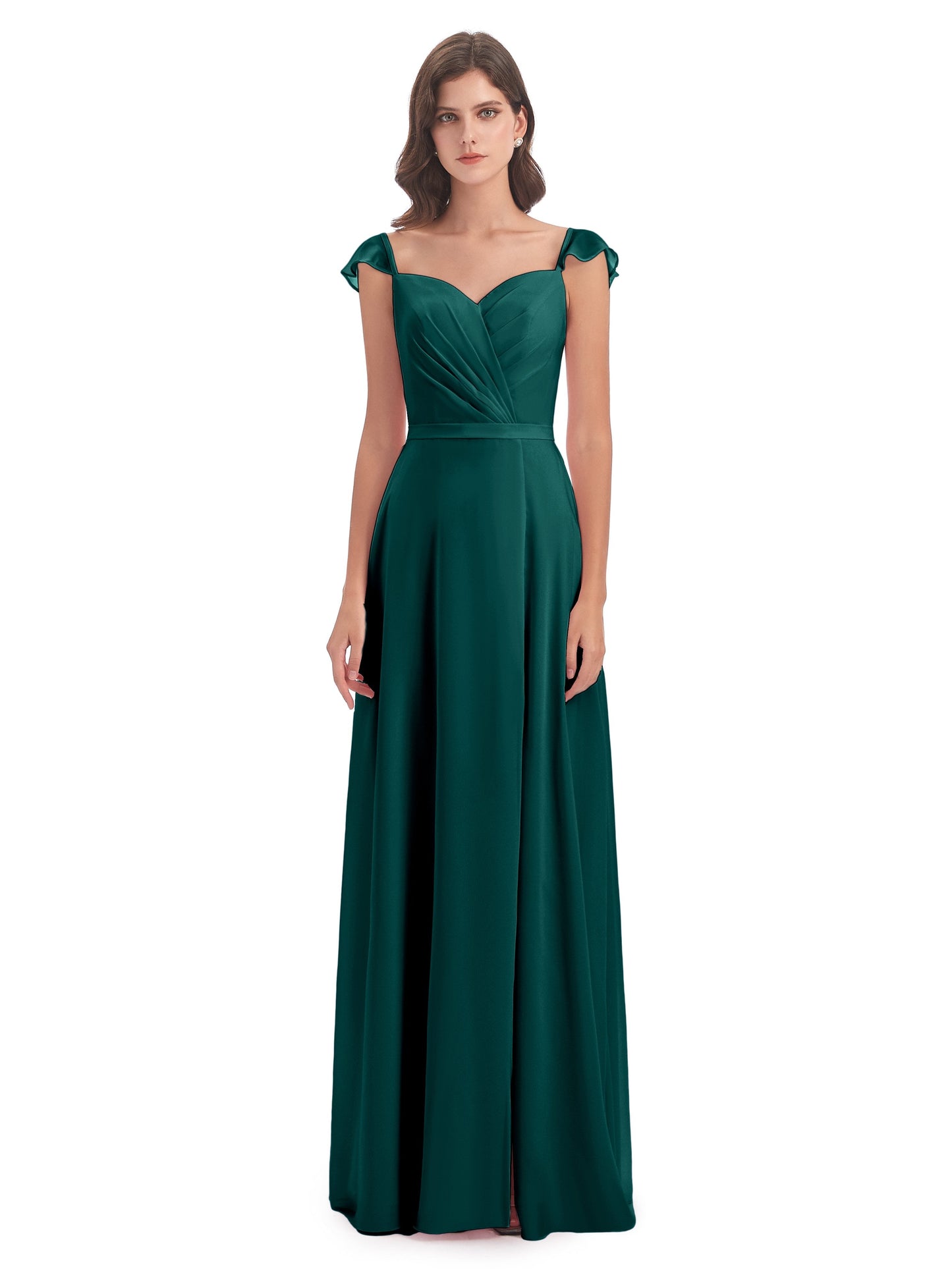 Mylah Sheath Cap Sleeves Split Chiffon Long Bridesmaid Dresses
