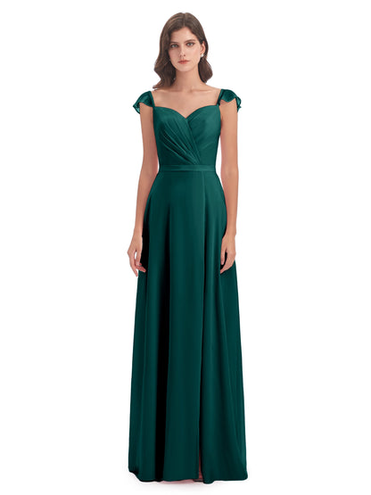 Mylah Sheath Cap Sleeves Split Chiffon Long Bridesmaid Dresses