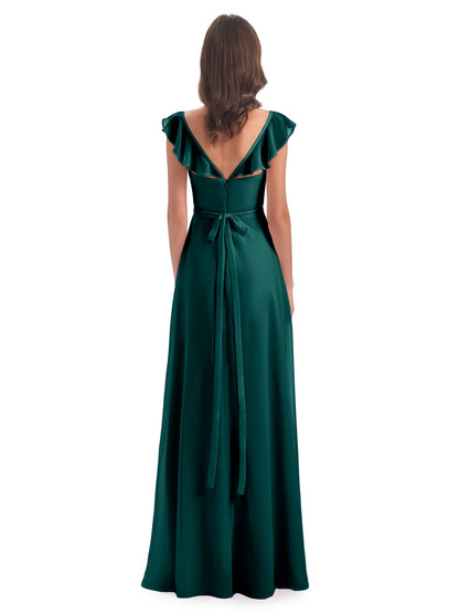 Mylah Sheath Cap Sleeves Split Chiffon Long Bridesmaid Dresses