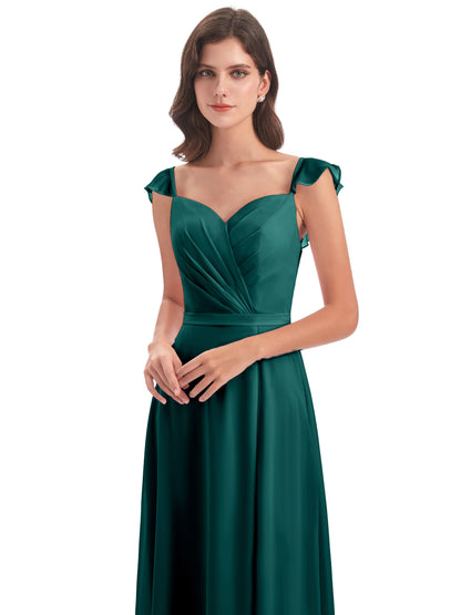 Mylah Sheath Cap Sleeves Split Chiffon Long Bridesmaid Dresses