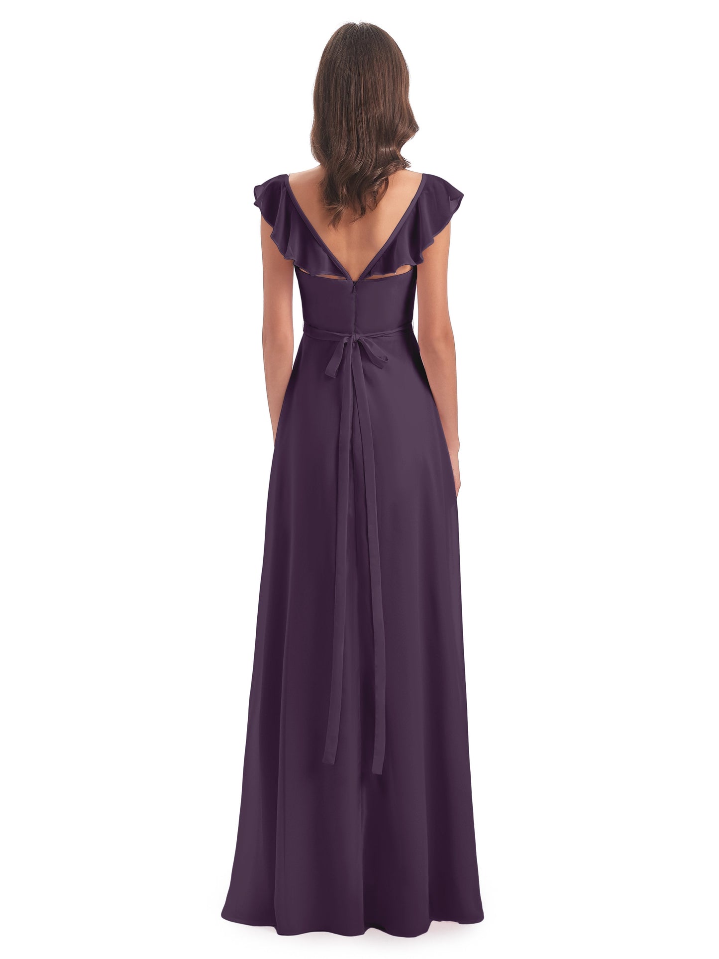 Mylah Sheath Cap Sleeves Split Chiffon Long Bridesmaid Dresses