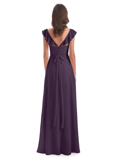 Mylah Sheath Cap Sleeves Split Chiffon Long Bridesmaid Dresses