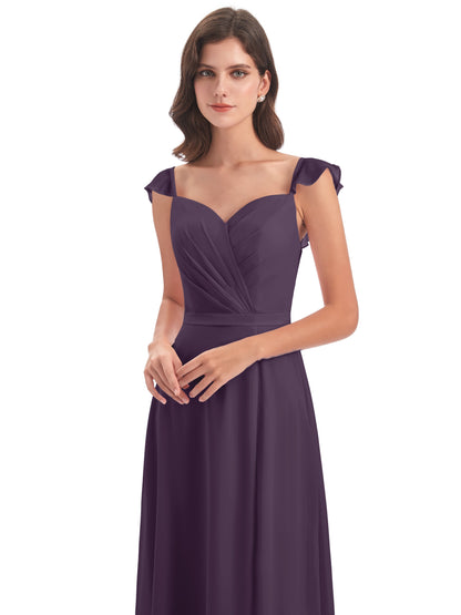 Mylah Sheath Cap Sleeves Split Chiffon Long Bridesmaid Dresses