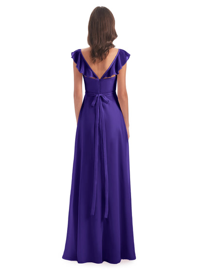 Mylah Sheath Cap Sleeves Split Chiffon Long Bridesmaid Dresses
