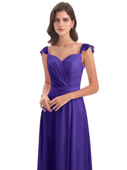 Mylah Sheath Cap Sleeves Split Chiffon Long Bridesmaid Dresses
