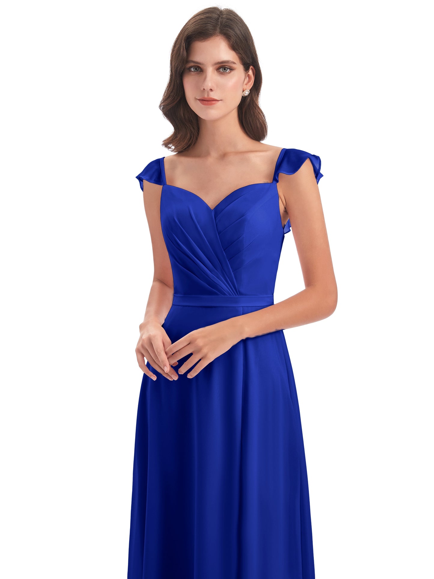 Mylah Sheath Cap Sleeves Split Chiffon Long Bridesmaid Dresses