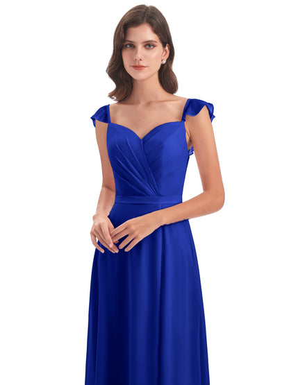 Mylah Sheath Cap Sleeves Split Chiffon Long Bridesmaid Dresses