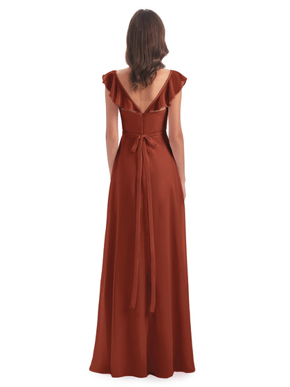 Mylah Sheath Cap Sleeves Split Chiffon Long Bridesmaid Dresses