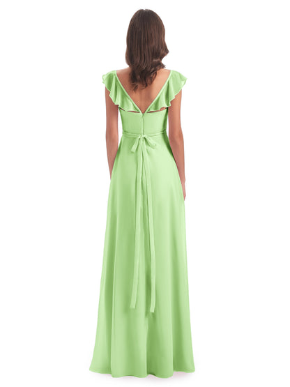 Mylah Sheath Cap Sleeves Split Chiffon Long Bridesmaid Dresses