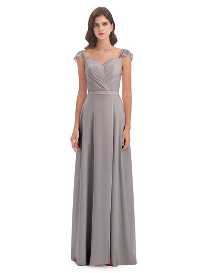 Mylah Sheath Cap Sleeves Split Chiffon Long Bridesmaid Dresses