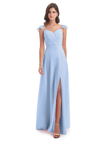 Mylah Sheath Cap Sleeves Split Chiffon Long Bridesmaid Dresses