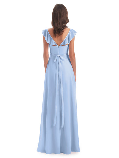 Mylah Sheath Cap Sleeves Split Chiffon Long Bridesmaid Dresses