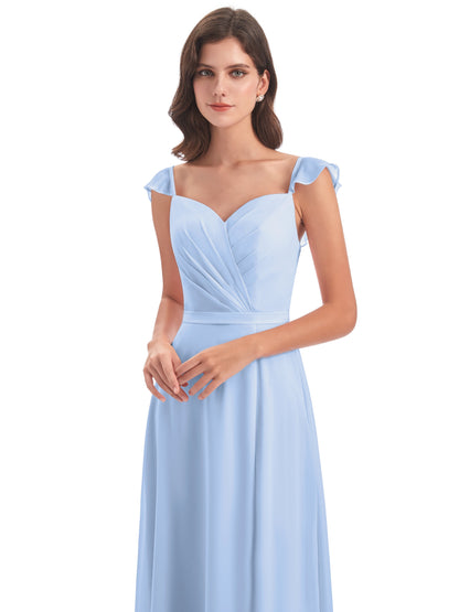 Mylah Sheath Cap Sleeves Split Chiffon Long Bridesmaid Dresses