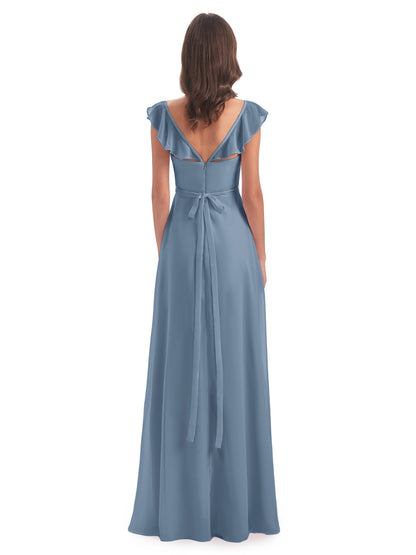 Mylah Sheath Cap Sleeves Split Chiffon Long Bridesmaid Dresses