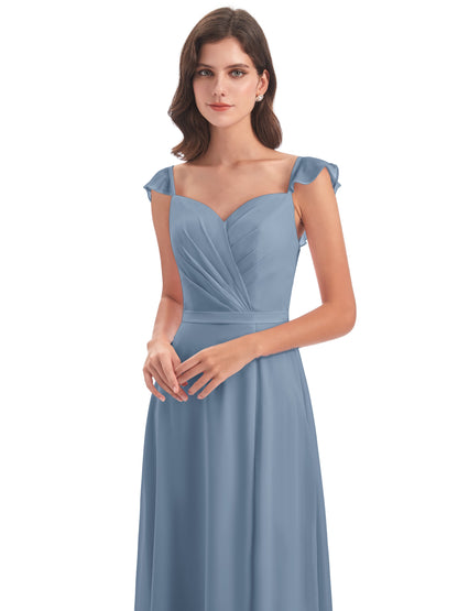 Mylah Sheath Cap Sleeves Split Chiffon Long Bridesmaid Dresses