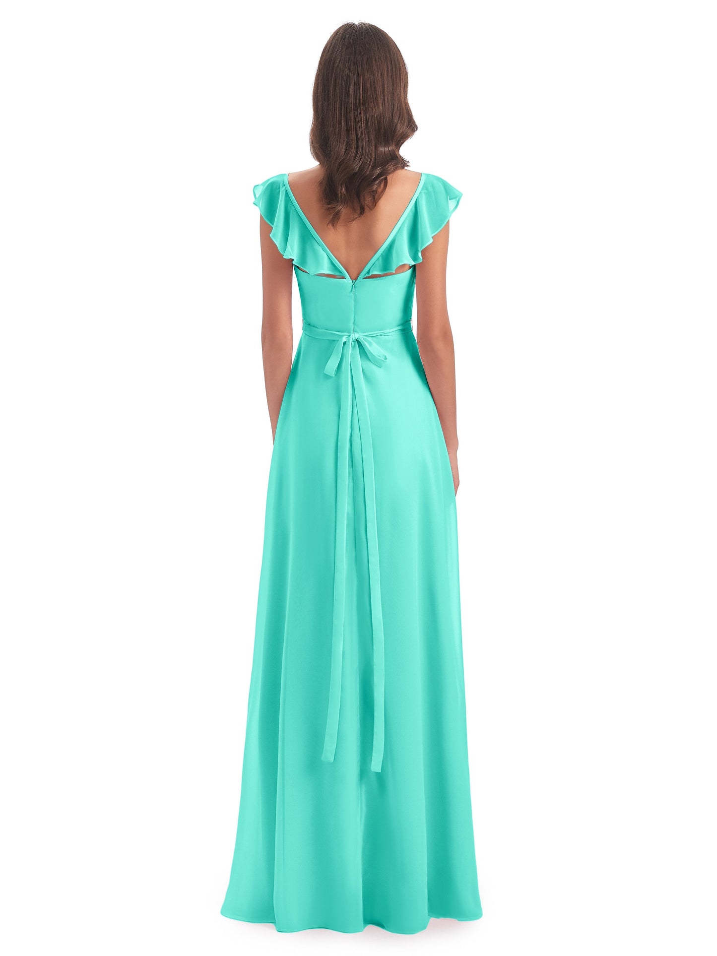 Mylah Sheath Cap Sleeves Split Chiffon Long Bridesmaid Dresses