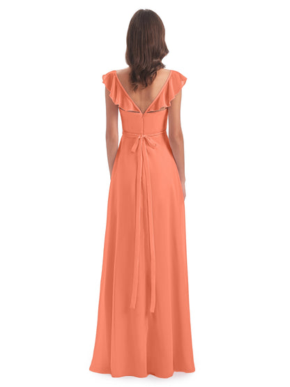Mylah Sheath Cap Sleeves Split Chiffon Long Bridesmaid Dresses