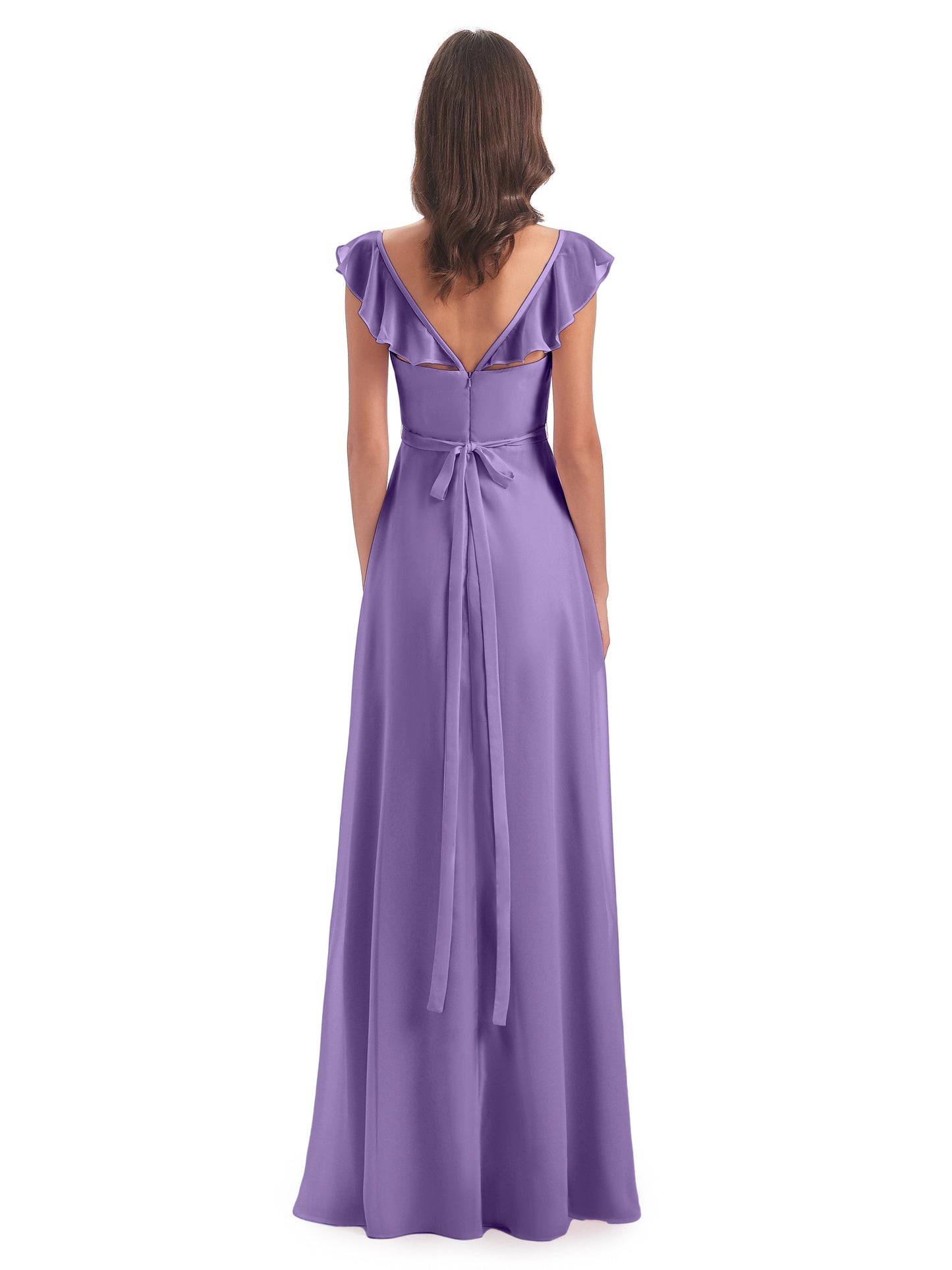 Mylah Sheath Cap Sleeves Split Chiffon Long Bridesmaid Dresses