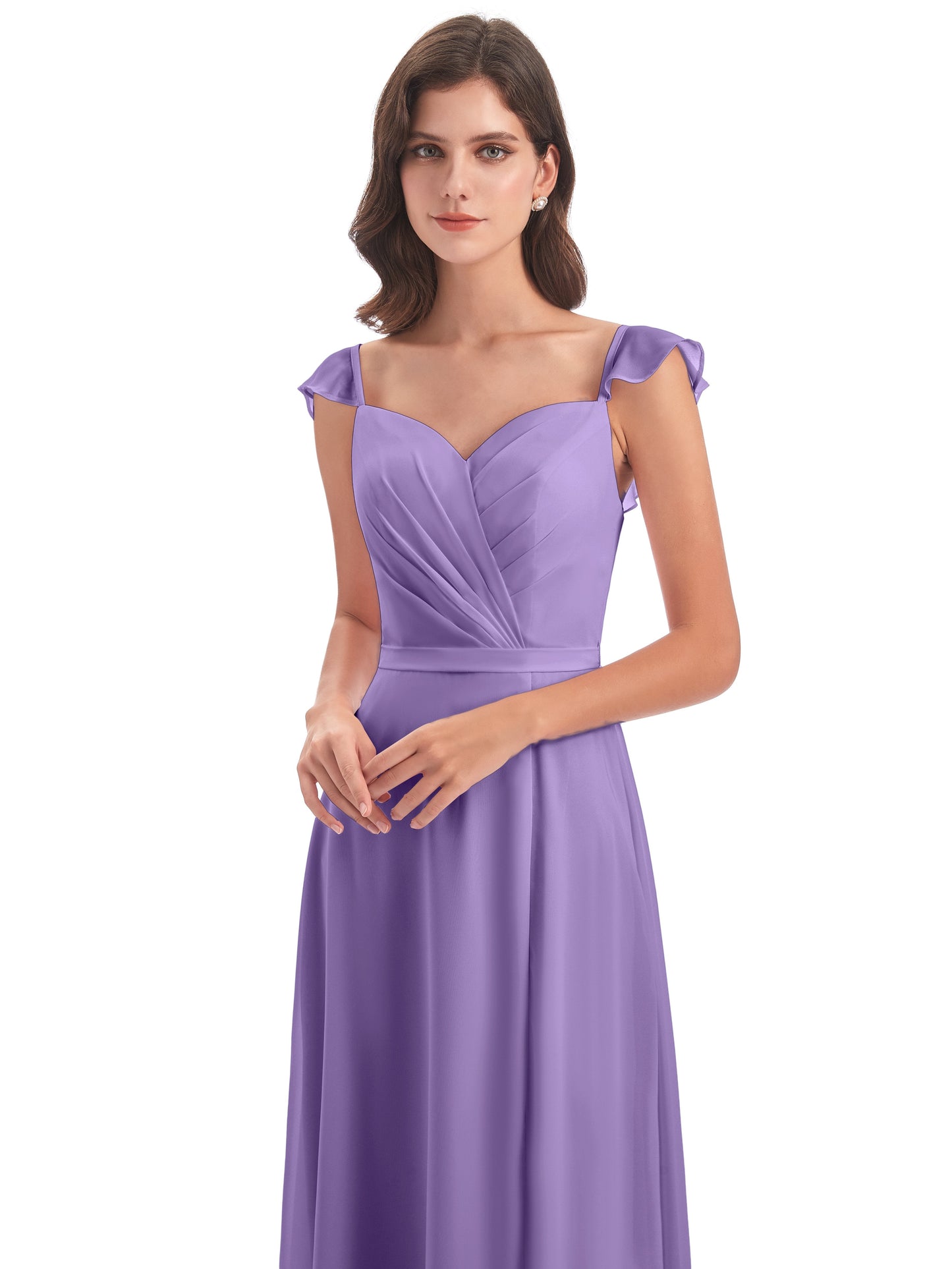 Mylah Sheath Cap Sleeves Split Chiffon Long Bridesmaid Dresses
