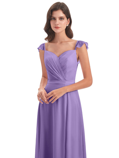 Mylah Sheath Cap Sleeves Split Chiffon Long Bridesmaid Dresses