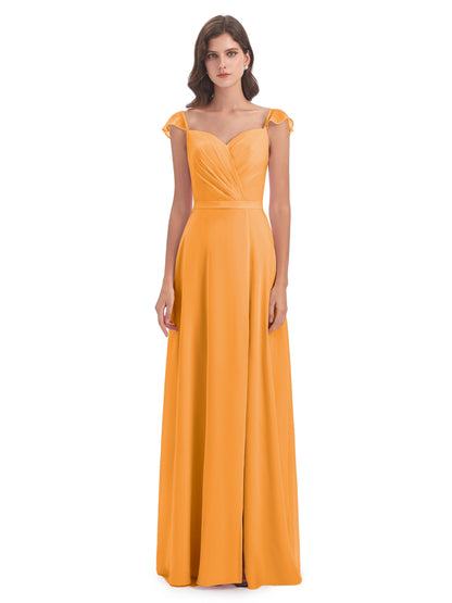Mylah Sheath Cap Sleeves Split Chiffon Long Bridesmaid Dresses