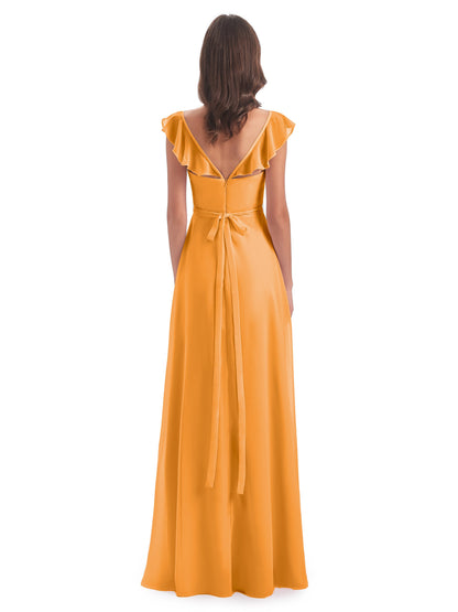 Mylah Sheath Cap Sleeves Split Chiffon Long Bridesmaid Dresses
