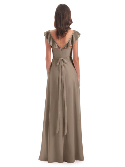 Mylah Sheath Cap Sleeves Split Chiffon Long Bridesmaid Dresses