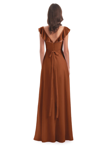 Mylah Sheath Cap Sleeves Split Chiffon Long Bridesmaid Dresses