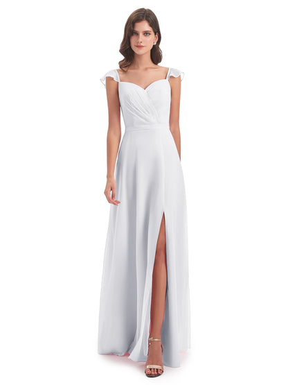 Mylah Sheath Cap Sleeves Split Chiffon Long Bridesmaid Dresses