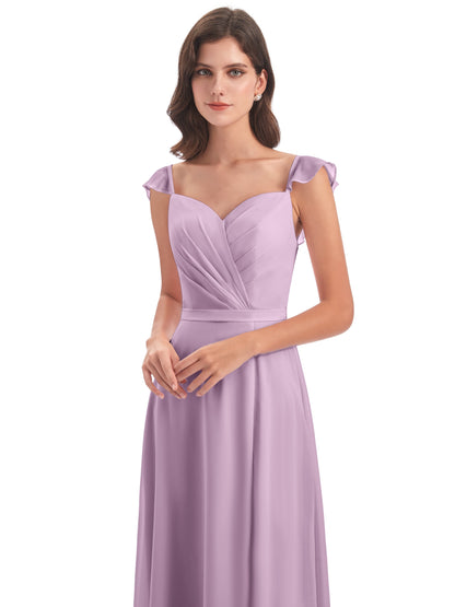 Mylah Sheath Cap Sleeves Split Chiffon Long Bridesmaid Dresses