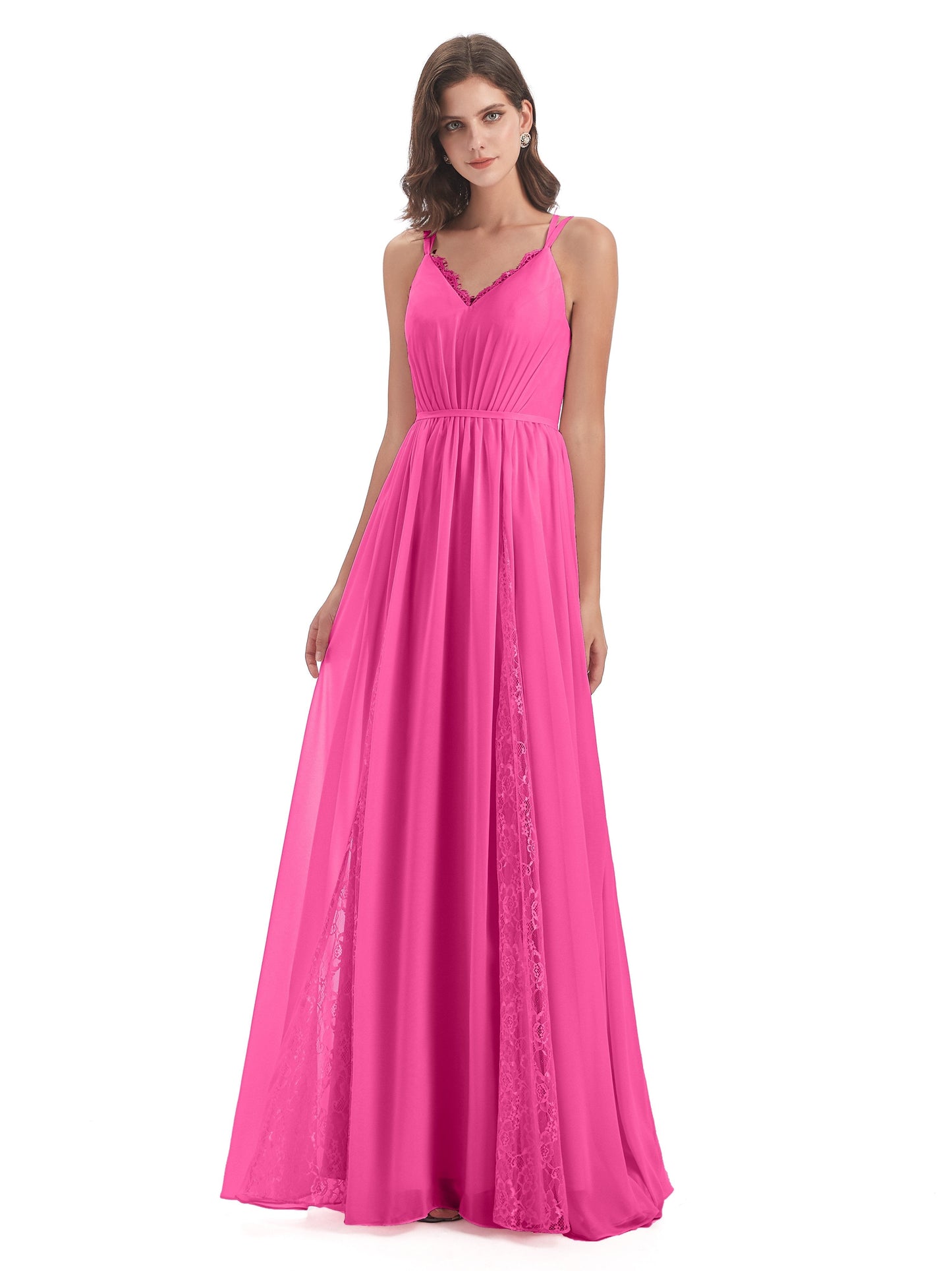 Nathalia Floor Length V-neck Chiffon Bridesmaid Dresses