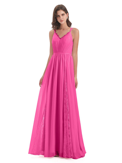 Nathalia Floor Length V-neck Chiffon Bridesmaid Dresses