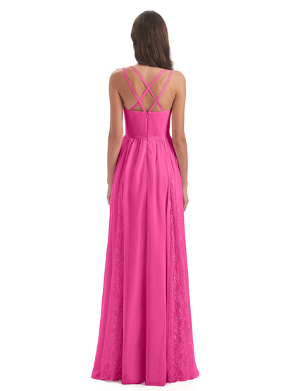 Nathalia Floor Length V-neck Chiffon Bridesmaid Dresses