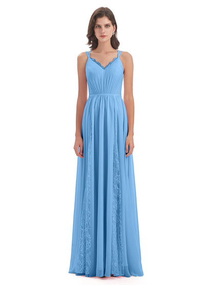Nathalia Floor Length V-neck Chiffon Bridesmaid Dresses