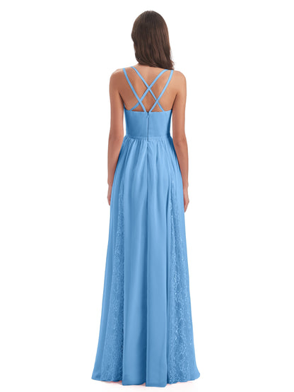 Nathalia Floor Length V-neck Chiffon Bridesmaid Dresses