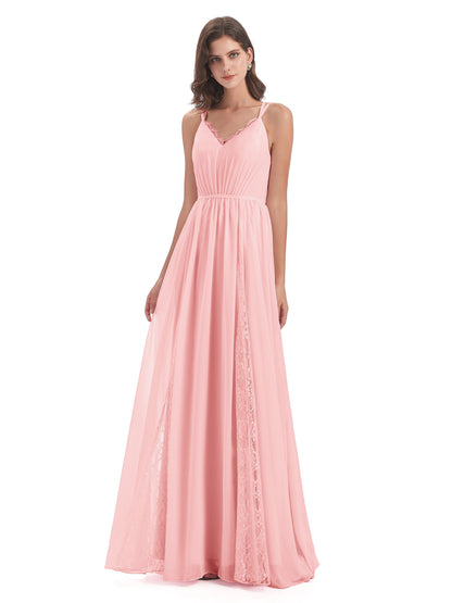 Nathalia Floor Length V-neck Chiffon Bridesmaid Dresses