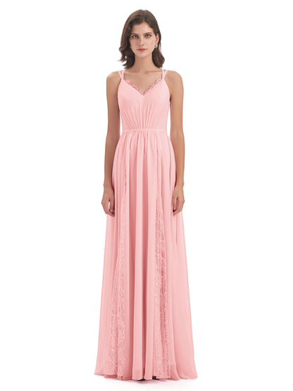 Nathalia Floor Length V-neck Chiffon Bridesmaid Dresses