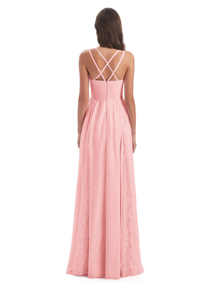 Nathalia Floor Length V-neck Chiffon Bridesmaid Dresses